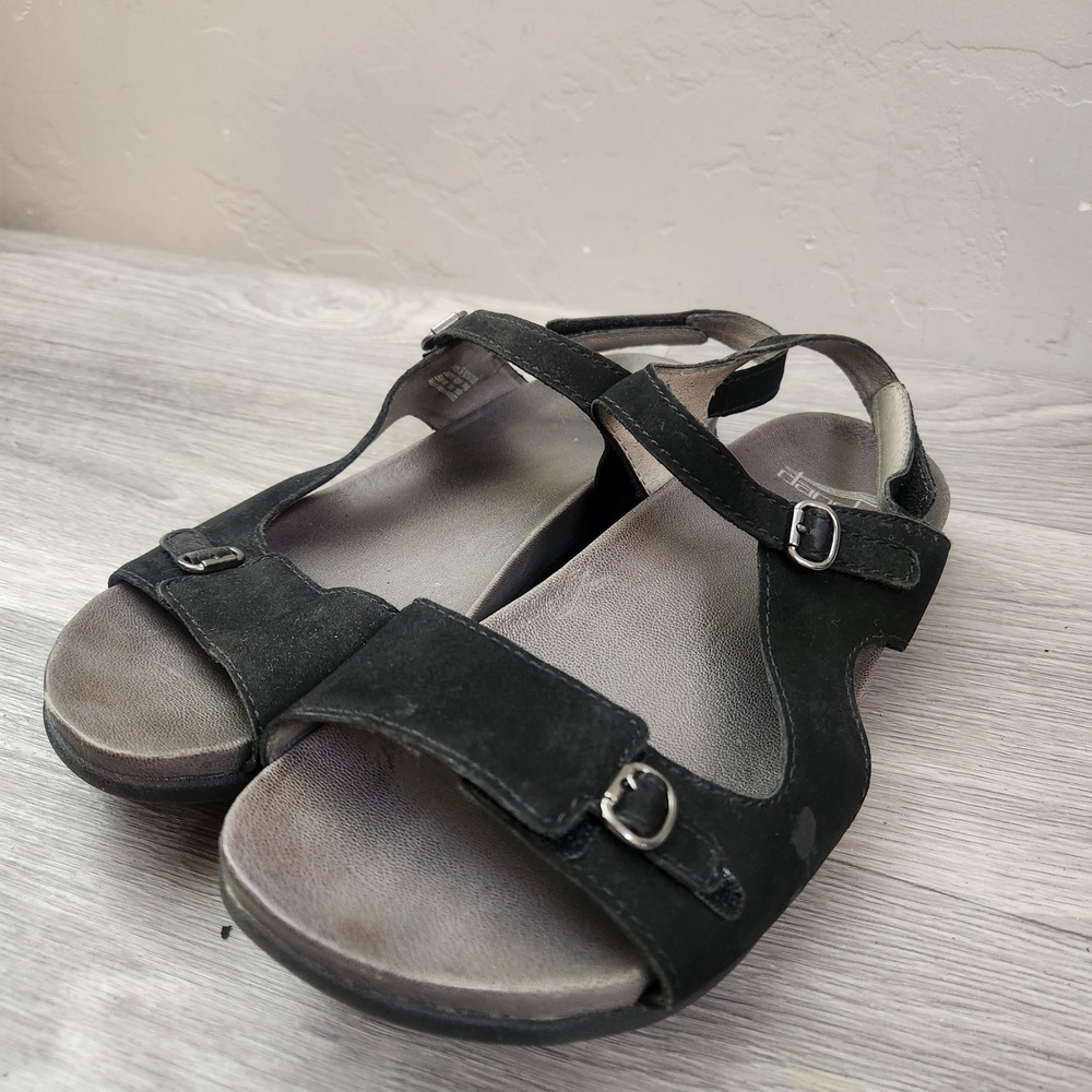 Dansko Black Sandals Size 39 Reece Nubuck Leather Slingback Comfort Adjustible